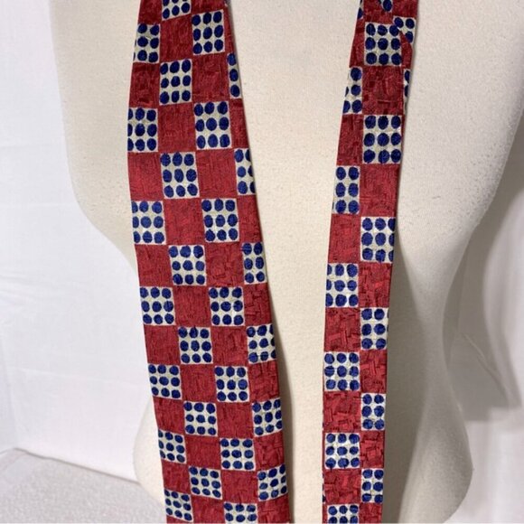 Vintage J.P. Tilford Henry Rosen Red White Blue Square Print 100% Silk Tie - Picture 10 of 11
